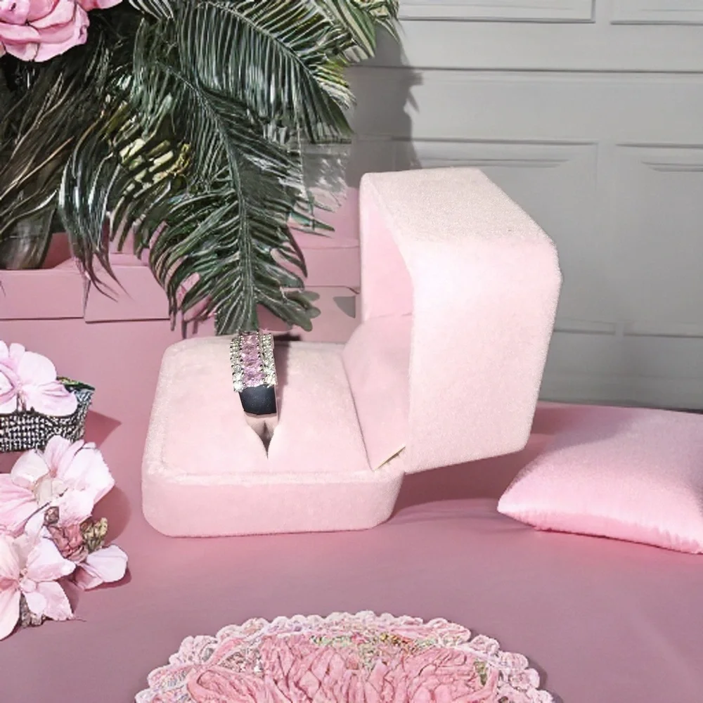 🌷Beautiful Pink Zircon Silver Plated Wide Ban - Picture 2 of 7